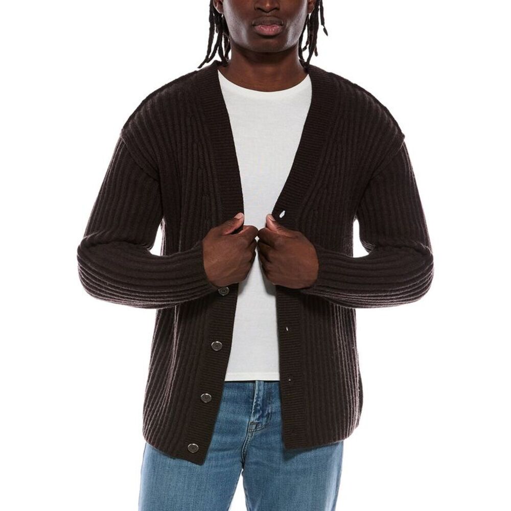 Helmut Lang Mens  Wool-Blend Cardigan, Brown